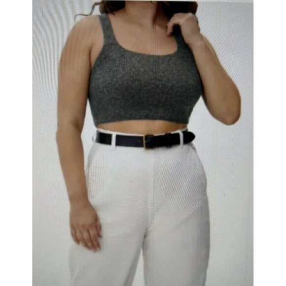 Everlane Charcoal Grey Wool Yak Blend Knit Cozy Stretch Crop Vest Tank Top Sz M - Picture 4 of 14